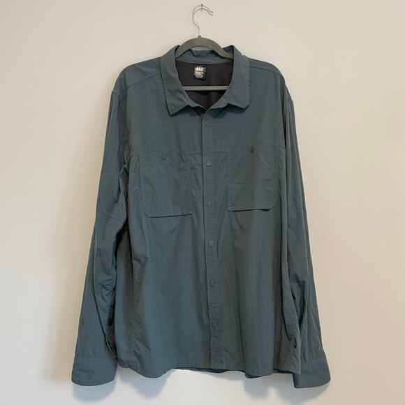 REI Co-op Men's XXL Tall Lightweight Long Sleeve Nylon Button Up Blue Green - Picture 2 of 8